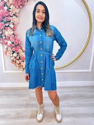 Vestido Adulto Jeans Azul Com Bolsos Casual Luxo – MayaPitaya