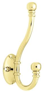 Furniture handles, door handles, hooks, shelf brackets and hardware accessories. Ball End Two Prong Coat Hook Polished Brass 5 1 8 L B46305c Pb C