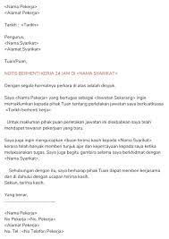 Contoh surat berhenti kerja, koleksi surat perletakan jawatan resignation letter terbaik ringkas dan mudah notis kerja 24 jam & notis sebulan. 6 Contoh Surat Berhenti Kerja Contoh My