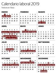 Fiesta de navidad (baleares) del 15 de agosto. Calendario 2020 Vitoria Calendario 2019