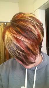 Multicolored Highlights Red Blonde Highlights Brown Lowlights Red Hair With Blonde Highlights Red Blonde Hair Short Hair Highlights