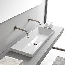 W cultured marble vanity top in solid white with solid white double basin and 4 in. Trough Bathroom Sinks Thebathoutlet