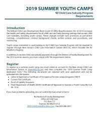 2019 Summer Youth Camps Nj Child Care Subsidy Program