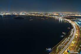 Doha Corniche At Night Aerial View Doha Qatar
