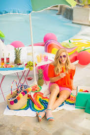 Colorful Summer Poolside Party Inspiration With Cake Confetti Pool Party Outfits Poolside Party Summer Pool Party Outfit