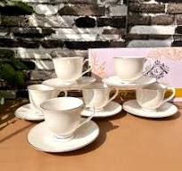 Bone China Cup and Saucer Set of 6 – Weightless Perfection with Golden Rim  001