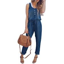 women casual denim tank jumpsuit jeans