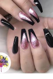 Acrylic Black And Pink Glitter Nails Black And Pink Nails Pink Nails Pretty Nails Glitter Coffin Nails Designs