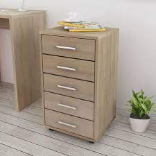 Meuble gain de place, il peut se glisser sous votre bureau, pour accueillir vos dossiers et fournitures. Meuble De Rangement Caisson A Tiroir De Bureau Avec Roulettes 5 Tiroirs Chene Cdiscount Maison