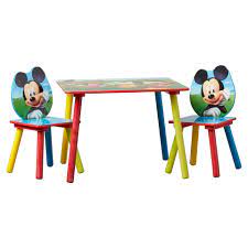 The set comes with two chairs that feature mickey's smiling face and a table with a storage cubby in the middle to keep art supplies or toys. Delta Children Mickey Mouse Kids 3 Piece Writing Table And Chair Set Reviews Wayfair
