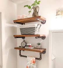 Industrial modern wood & metal floating wall shelf. Amazon Com Industrial Pipe Shelves With Towel Bar Wall Mount Rustic Wood Shelf Diy Storage Floating Shelving For Bathroom Black 3 Tier Kitchen Dining