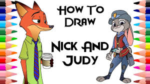 Print out these coloring pages and meet judy hopps, nick wilde, and all of the animals of zootopia. How To Draw And Color Nick And Judy Zootopia Coloring Pages Youtube