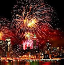 The New York City Skyline And Holiday Fireworks Fireworks Visit New York City City Skyline