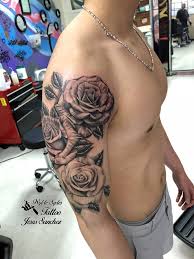Black And Gray Rose Sleeve Tattoo Roses Sleeve Tattoo Rose Shoulder Tattoo Tattoos Mens Shoulder Tattoo