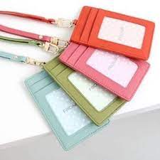 Pu Leather Id Card Holder Badge Wallet Card Holder Leather Lanyard Wallet