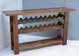 Live edge table with 1 x 1 steel base & wine storage. Sofa Table With Wine Storage Sw Water Street Antiques