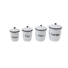 Best quality kitchen canisters ceramic food storage jar with airtight bamboo lid for tea coffee bean candle wax. Enameled White Canisters With French Writing Black Rims Set Of 4 Si Quilted Bear