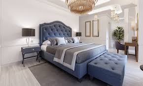 The venetian mirror brings elegance to the room. Blue And White Bedroom Designs Design Cafe