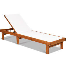 This aluminum reclining chaise lounge allows you to lie back and feel nearly zero pressure on your muscles and joints. Tangkula Outdoor Wood Chaise Lounge Chair Patio Chaise Lounger With Adjustable Back Eucalyptus Wood Reclining Lounge Chair With Breathable Fabric For Poolside Lawn Backyard 1 White Buy Online In Antigua And Barbuda