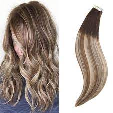 Ugea 5pcs 16 Balayage Tape In Hair Extensions Dark Brown And Blonde Ombre Weft Ugea Straig Short Hair Balayage Human Hair Extensions Tape In Hair Extensions