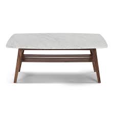Function and flow the table's clean lines, low profile, and small footprint make it an elegant fit in front of compact seating areas or large sofa sectionals. Maklaine 43 Italian Marble Coffee Table In White And Walnut M 4960 1997980