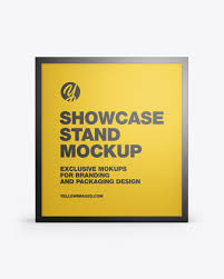 Glossy Metallic Showcase Stand Mockup In Indoor Advertising Mockups On Yellow Images Object Mockups