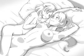 caracol, original, bad id, bad pixiv id, 2girls, age difference, armpits,  arms up, bare shoulders, bed, blush, breasts, breasts apart, closed eyes,  collarbone, female focus, greyscale, hair ornament, hairclip, incest,  indoors, large