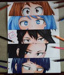 Hi Ppl Finally I Ve Been Able To Finish My New Mha Eyes Mix With Some Of My Fav Female Characters From The Show I Really Hope Anime Eyes Hero Anime Drawings