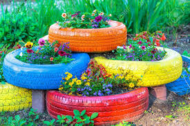 How to paint tires for garden. Painted Tires Being Used For A Flower Planter Stock Photo Picture And Royalty Free Image Image 62482745