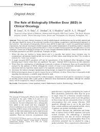 Pdf The Role Of Biologically Effective Dose Bed In Clinical Oncology
