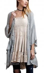 idaho long open cardigan half sleeves in blue gray easel