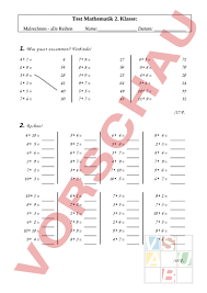 Kostenlose arbeitsblätter und unterrichtsmaterial zum ausdrucken für mathe in der 2. Arbeitsblatt Test Malrechnen Mathematik Multiplikation