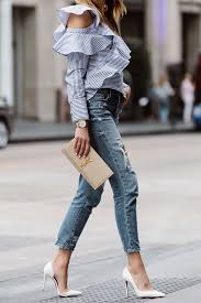 Black And White Striped Heels Outfit Fashion Jackson Dallas Blogger Fashion Blogger Street Style Self Portrait Asymmetrical Ruffle Top Blue White St Fashion White Heels Outfit Fashion Jackson