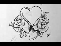 How To Draw Love Hearts And Rose Flowers Bunch Heart Drawing Bunch Of Flowers Drawing Love Heart Drawing