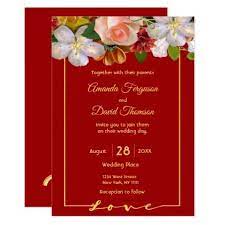 Red Wedding Invitation Card And White Pink Flowers Wedding Invitations Cards Custom I Wedding Invitations Gold Wedding Invitations Floral Wedding Invitations