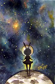 A Cute Space Girl Is Gazing At A Starry Sky Art Star Art Drawing Sky