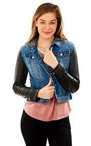 Wallflower Women S Juniors Faux Leather Denim Jacket In Tessa Large Denim Jacket Jackets Leather Denim