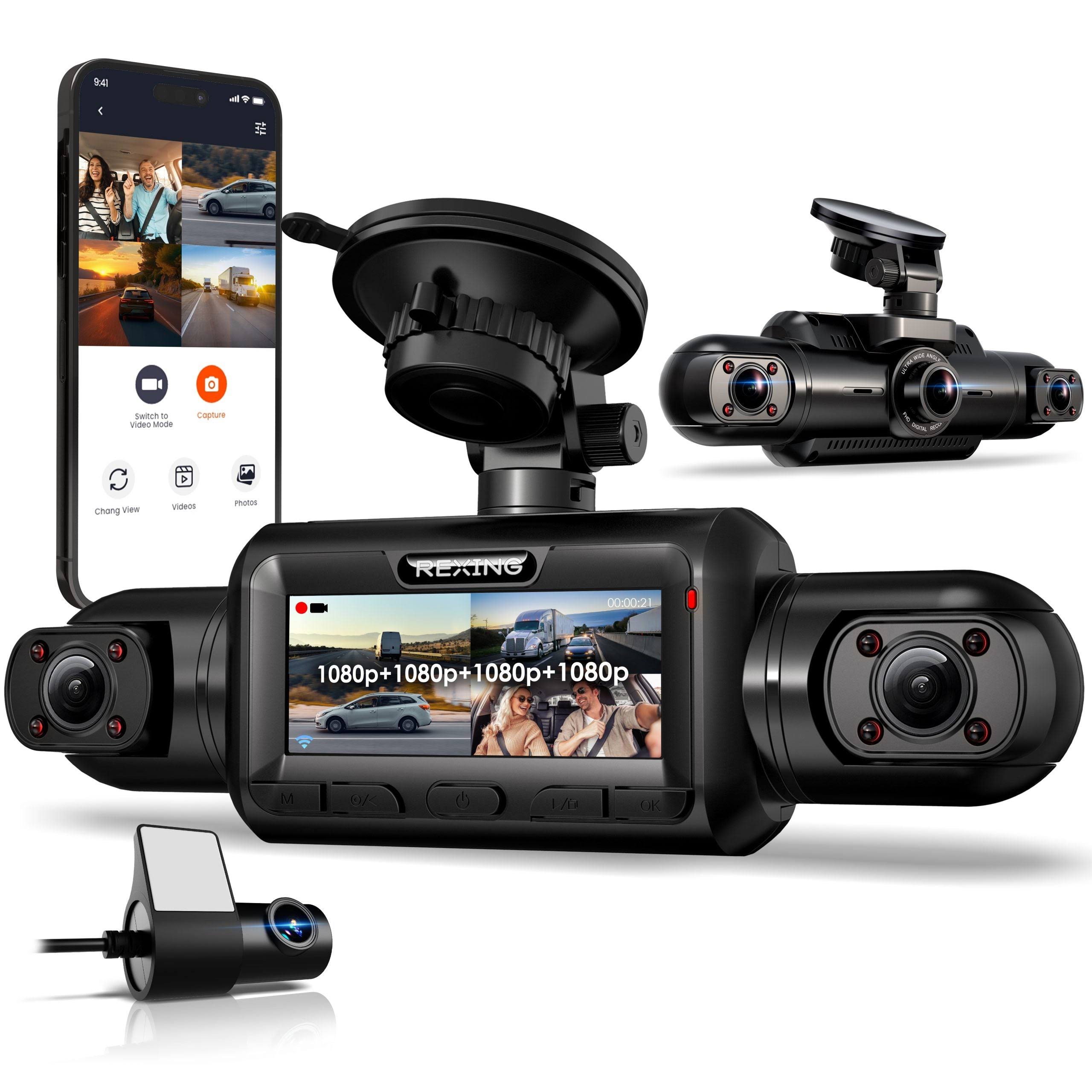 Rexing L4 Series 4-Channel Dash Cams with Ultra-Wide Angle, Wi-Fi, Night Vision, and GPS, App Control, Loop Recording, Collision Sensor L4-1080p*4