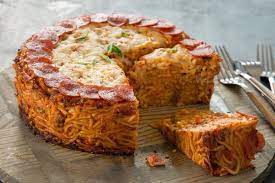 Cheesy Spaghetti Pizza Pie Recipe Cheesy Spaghetti Spaghetti Pie Recipes Recipes