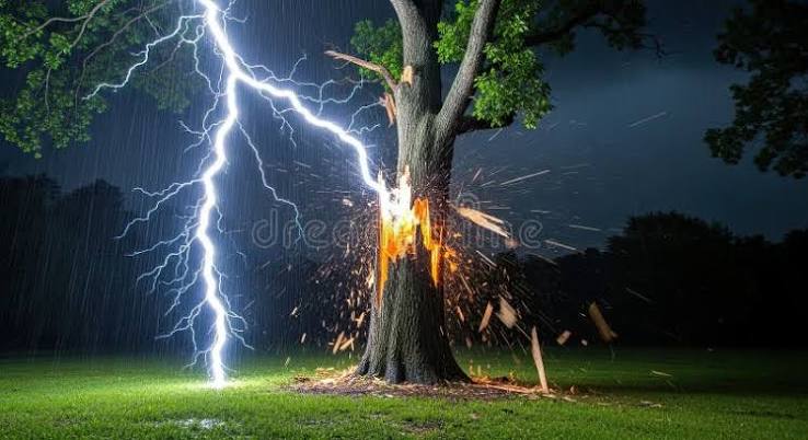 Tree Struck by Lightning in a Storm Stock Illustration - Illustration of weather, branches: 410704545