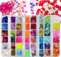 LoveOurHome Nail Glitters Sequins Set Mixed Shaped Holographic Heart  Butterfly Neon Star Chunky Glitter Flakes Accessories Manicure Sticker ...