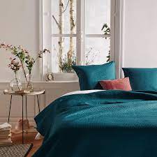 dessus de lit bleu canard 240x60 2 taies d oreiller couverture lit lit bleu bleu canard