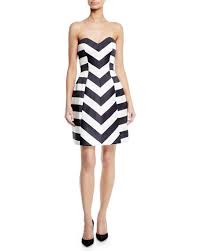 Monique Lhuillier Strapless Striped Mikado Fit And Flare Cocktail Dress Fit Flare Cocktail Dress Dresses Fit Flare