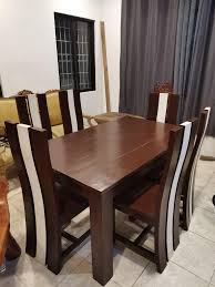 This large sturdy, solid wood table with six padded chairs is great for family d. Solid Wood Dining Set Rush Sale Furniture Home Living Furniture Tables Sets On Carousell