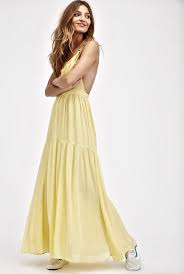 New Free People Pale Yellow Drapy Rayon Tiered Maxi Jumper Overalls Dress S Freepeople Long Dresses Casual Maxi Free People Maxi Dress Bohemian Casual Dress