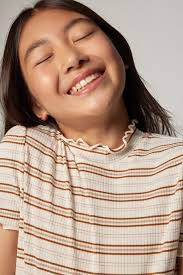 Francesca's Hello Franki Striped Lettuce Edge Tee for girls