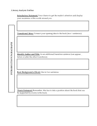 Literary Analysis Outline Literary Essay Literary Analysis Literary Analysis Essay