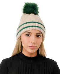 Marcus Adler Knit Pom Varsity Beanie In Green