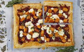 Mashed sweet potatoes with spinach and goat cheese. Sweet Potato Goats Cheese And Caramelised Red Onion Tart With Intense Smoked Seaweed Seaweed Co