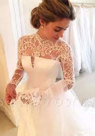 A Line Lace High Neck Zipper Long Sleeves Glamorous Wedding Dress Aline Dress Glamorous Highneck Lace Long Sleeves Wedding Zipper